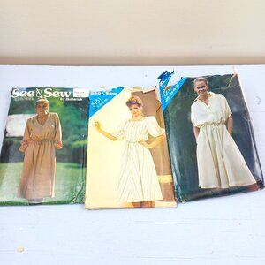 Vintage See & Sew Sewing Patterns For Dresses Butterick 6304 5151 3222 Sizes A &